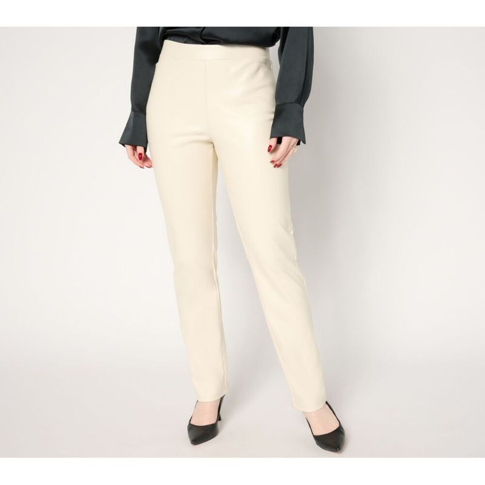 Susan Graver Women's Plus Sz Pants 2X Faux Leather White